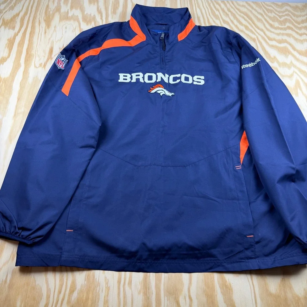 Reebok NFL Onfield Denver Broncos Mens XL Quarter Zip Windbreaker Jacket Blue